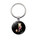Letter J floral key chain with vintage round glass pendant on white background - Letter J (JY008011-J)