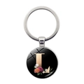 Personalized silver keychain with flower-adorned gold letter L on black gemstone pendant - Letter L (JY008011-L)