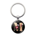 Customized silver keychain with a glass floral pendant featuring the golden letter M - Letter M (JY008011-M)