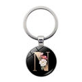 Floral alphabet N key ring with gold letter and vintage flower design on black background - Letter N (JY008011-N)