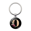 Letter O keychain pendant with floral motif and rose gold accent on black background - Jy008011-o