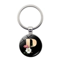 Custom silver keychain with letter P and pink flower design in time gem pendant - Letter P (JY008011-P)