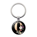 Vintage style keychain featuring a round pendant with letter Q and colorful floral patterns - Letter Q (JY008011-Q)