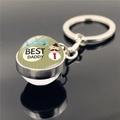 Silver metal keychain with 'You Are The BEST DADDY' crystal glass dome for Father's Day gift - You Are The Best Daddy Design (XSWX2255-5)