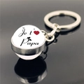 Silver metal keychain with 'Je t' ❤️ Papa' crystal ball pendant for Father's Day gift - Je t'aime Papa French White Background (XSWX2255-9)