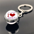 Round glass crystal keychain for Father's Day with red heart and French text - Je t'aime French Design (XSWX2255-11)