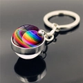 Solar system galaxy keychain with rainbow Saturn planet double-sided glass ball charm - Rainbow Saturn Style (XSWX2275-1)