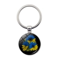 Porte-clés tournesol drapeau Ukraine avec pétales bleu-jaune sur cabochon en verre - Tournesol Bleu et Jaune (JY008067-2)