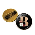 Vintage Bronze Brosche mit floralem Buchstaben B Design und Glaskuppel-Abdeckung - Buchstabe B (JY008015-B)