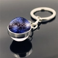 Purple solar system galaxy keychain with double-sided glass ball and silver metal ring - Blue Purple Galaxy Style (XSWX2275-3)