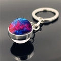 Solar system galaxy keychain with double-sided glass ball featuring red and blue nebula - Colorful Nebula Style (XSWX2275-4)