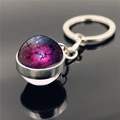Silver solar system keychain with double-sided glass orb featuring purple galaxy nebula - Dreamy Galaxy Style (XSWX2275-7)