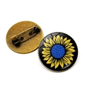 Sonnenblume Zeitstein Brosche in Blau und Gelb mit Vintage Bronze Metallnadel - Schwarze Basis Sonnenblumenblatt Stil (JY008070-4)