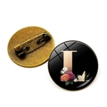Broche lettre L avec motif floral, finition bronze vintage et fermoir à épingle - Lettre L (JY008015-L)