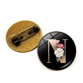 Broche ronde vintage avec lettre N et motif floral sur épingle en métal bronze - Lettre N (JY008015-N)