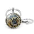Porte-clés horloge astronomique de Prague vintage avec fermoir mousqueton en métal argenté - Argenté