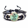 Πλεκτό δερμάτινο βραχιόλι με Keep Calm and Love Dogs μήνυμα και μπλε λεπτομέρειες - Σκύλος KEEP CALM AND LOVE DOGS (JY008098-3)