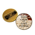 Keep Calm and Love Coffee glazen broche met vintage bronzen basis en veiligheidsspeld - Koffieliefhebber Stijl (JY008100-4)