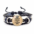 Retro multi-layer woven leather bracelet with KEEP CALM And TYPE ON glass pendant - Typewriter KEEP CALM And TYPE ON (JY008098-5)
