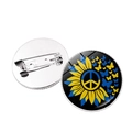 Badge rond thème drapeau Ukraine avec tournesol papillon et signe de paix sur fond blanc - Tournesol Papillon Signe de Paix (JY008071-7)