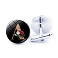 Silver cufflinks with black floral design and golden letter A initials for men - Letter A (JY008019-A)