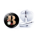 Silver cufflinks with black floral design and golden letter B for men's shirts - Jy008019-b / Other