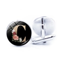 Silver cufflinks with letter C and floral motif under clear glass for men's shirts - Letter C (JY008019-C)