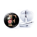 Men's silver cufflinks featuring floral letter F design with a glass round dome finish - Jy008019-f / Other
