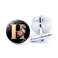 Men's silver cufflinks with letter H and floral pattern on a black background - Jy008019-h / Other