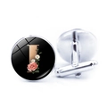 Silver cufflinks with black floral inlay featuring a golden letter L design - Letter I (JY008019-I)