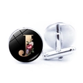 Silver cufflinks featuring a black round glass face with golden floral letter J - Letter J (JY008019-J)