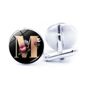 Silver cufflinks with glass dome featuring gold letter M and vintage floral pattern - Letter M (JY008019-M)