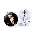 Silver cufflinks with letter N and floral design on black background for men - Jy008019-n / Other