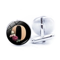 Silver cufflinks with black round inlay featuring a golden letter O and pink roses - Jy008019-o / Other