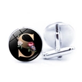 Silver shirt cufflinks featuring black base with gold letter S and floral patterns - Letter S (JY008019-S)