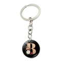 Floral alphabet keychain with rose gold letter B and pink flower design on black - Letter B (JY008024-B)