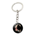 Floral alphabet keychain with a black round pendant featuring a beige letter C design - Letter C (JY008024-C)