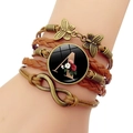 Retro multi-layer leather bracelet with bronze butterfly and floral letter A charm - Letter A