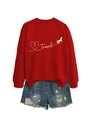 Detail of red crewneck sweatshirt with white Travel text and airplane graphic print - S / Red (White Font)