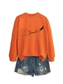 Flat lay of an orange Travel sweatshirt paired with distressed blue denim shorts - S / Orange (Black Font)