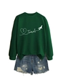 Detail of green Travel sweatshirt fabric and aircraft print with denim shorts - S / Dark Green (White Font)