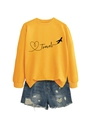 Detail of yellow long sleeve sweatshirt with Travel print and ripped denim shorts - S / Yellow (Black Font)