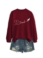 Flat lay of wine red sweatshirt with Travel print and distressed denim shorts set - S / Wine Red (White Font)