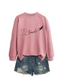 Pink Travel plane print sweatshirt with distressed denim shorts for casual style - S / Rose Gold (Black Font)