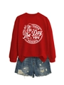 Flachbild-Set aus rotem Sweatshirt mit Totenkopf-Grafik und Distressed-Denim-Shorts - S / Rot (Weißer Druck)