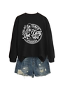 Detail view of cotton sweatshirt with skull print and Have The Day You Deserve slogan - S / Black (White Print)