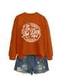 Detail of caramel orange sweatshirt with white skull hand print and motivational text - S / Burnt Orange (White Print)