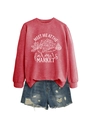 Ensemble sweat-shirt rouge imprimé farmers market et mini short en jean délavé - S / Rouge (Imprimé Blanc)