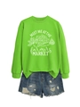 Détail d'un sweat-shirt vert vif avec l'inscription blanche Farmers Market et motif - S / Vert Fluorescent (Imprimé Blanc)