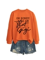 Flat lay of an orange 'OH HONEY' slogan sweatshirt paired with distressed denim shorts - Orange (Black Font)